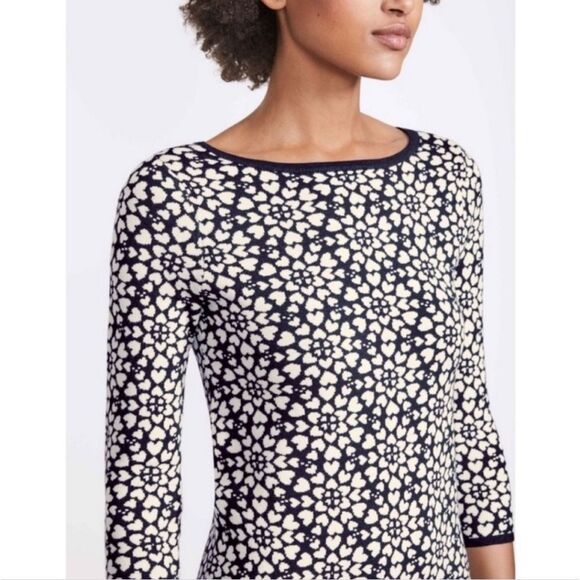 Boden Black and White Sweater Dress with Heart Floral Pattern - Picture 3 of 13